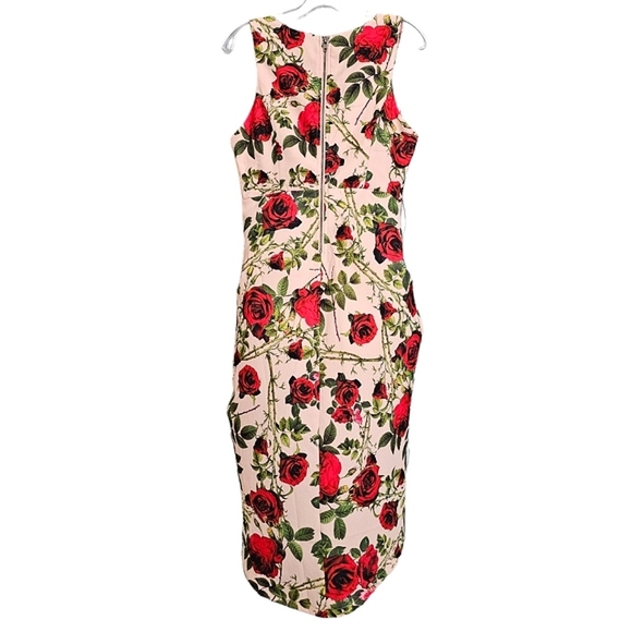 Nwot Ginger Fizz Sleeveless Plunging V Peach/Red Roses Asymmetrical Midi… - Picture 5 of 17